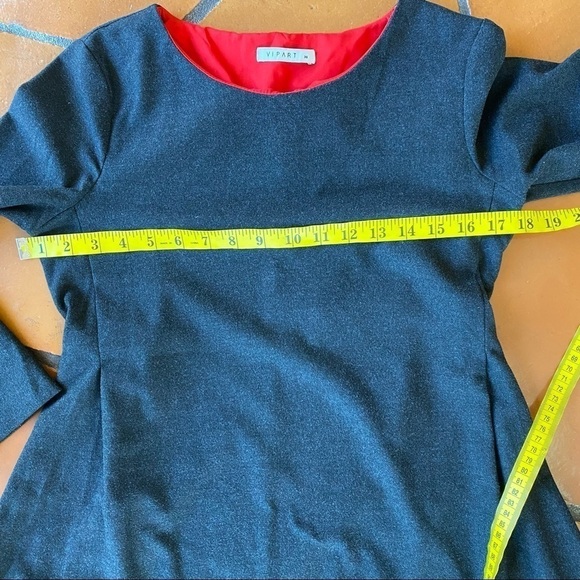 Vipart Black Mixed Media Pleated 3/4 Sleeve Dress Pockets France 36 US Small (6) - Picture 9 of 10